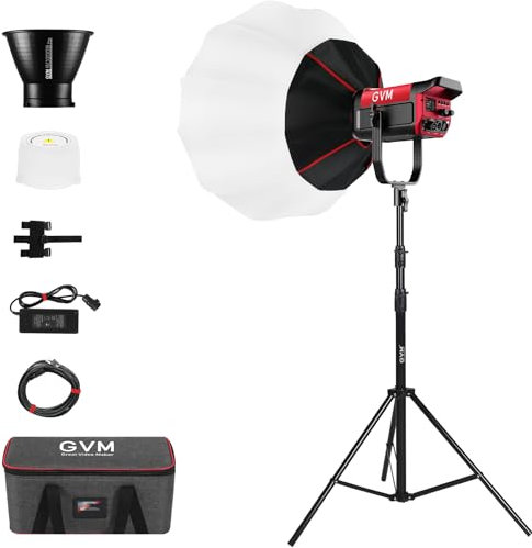 GVM LED Videoleuchte mit Laterne Softbox, 200W LED Dauerlicht Fotografie Bowens, 2700K~6800K Videoleuchte Studiolicht für Foto YouTube Film, 45400lux/1m 12 Lichteffekt Fotolicht, DMX APP Steuerung