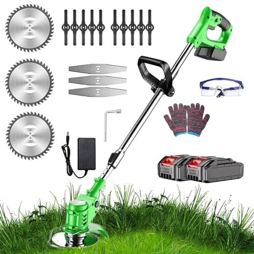 PIPRE Cordless Strimmer with Battery and Charger, Electric Garden Strimmer with Metal Blades and Back-Saving Grip, Height Adjustable Brush Cutter/Edger/for Lawn Edging and Weeds Clearing