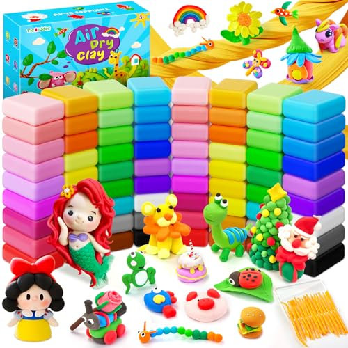 TicKiddos 72 Beutel Knete, 36 Farben Modelliermasse Lufttrocknend mit 15 Werkzeugen, Weiche Ultraleichte Nicht Kinderknete Set, Geschenk für Jungen und Mädchen ab 3 4 5 6 7 8 9 10