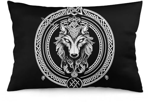 Zhimahou Kissenbezüge, Wikinger, nordische Runen, Wolf, zentriert, Stuhlkissen, Sofakissen, Sitzkissen, Bett-Kissenbezug, 60 x 40 cm