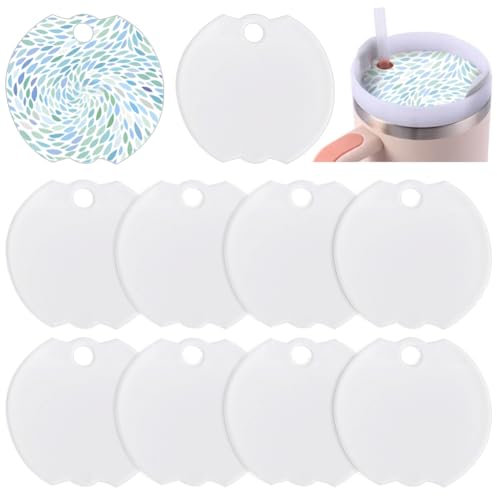BENECREAT 10 placas de nombre de sublimación de acrílico en blanco, tapa de taza de sublimación, etiqueta de nombre personalizada, etiqueta de nombre de vaso para accesorios de decoración de tazas