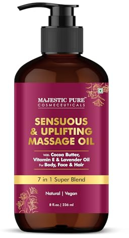 MAJESTIC PURE Cocoa Massage Oil for Massage Therapy - Refreshing, and Relaxing - Natural Oils with Cocoa Butter, Vitamin E & Lavender Oil - for All Skin Types - Men and Women - 8 fl oz