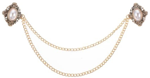 AOKWAWALIY Hommes Perle Broche Épinglette Badge Avec Chaînes Suspendues Cristal Broches Rondes Épingles De Col Strass Perle Costume Chemise Revers Broche Broche Bijoux De Mode Pour Hommes