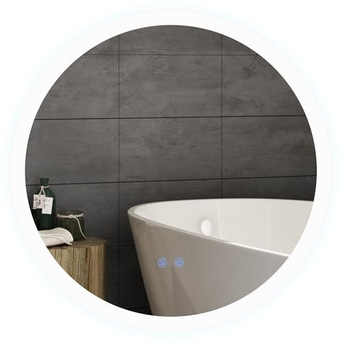 kleankin Badspiegel mit Beleuchtung Ø60 cm Runder LED Spiegel Wandspiegel mit Touchschalter, Memory-Funktion Lichtspiegel Beschlagfrei mit 3 Lichtfarben Weiß+Silber