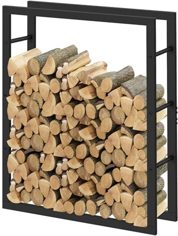 Laneetal Soporte para Leña, 100x80x25cm, Estante para Leña de Chimenea, Leñero Interior y Exterior de Metal, Estanteria de Almacenamiento de Madera, Negro