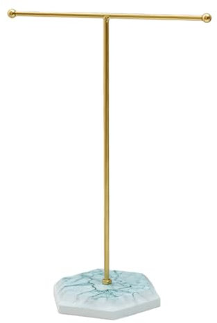 SIRLOMU Espositore per gioielli, metallo T-Bar, supporto per collane, albero per gioielli, organizzatore di gioielli, organizer per bracciali, orecchini, anelli, collane (bianco+oro)