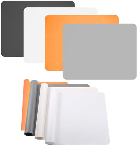 4 Stück Silikonmatte 30x40cm, Bastelunterlage, Silikon Unterlage Bastelmatte, Antihafte Rutschfeste Tischmatte, Gießharz, Epoxidharz Handwerk, DIY, Faltbare Lagerung,Schwarz, Weiß, Grau, Orange