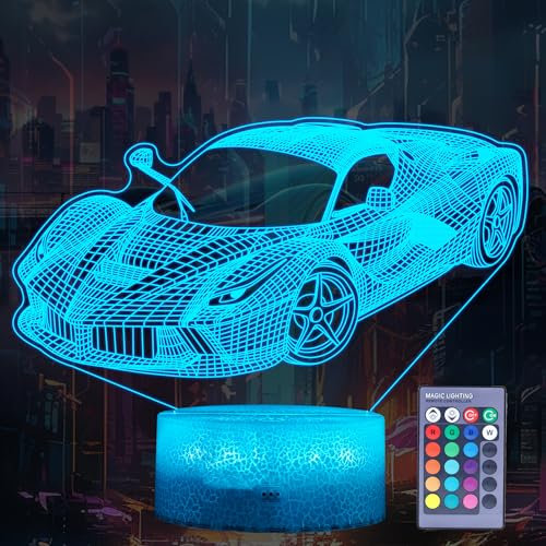 POSSHE Auto-Geschenke für Männer, Rennwagen-Nachtlicht mit Fernbedienung, 16 Farbwechsel, RGB-Blinkmodus, Timer, dimmbar, super Auto-Geschenke für Jungen, Weihnachtsdekoration