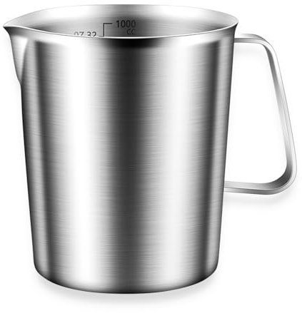 304 Stainless Steel Measuring Cup,with Handle and Pour Lip, Precision Engraved Markings for Liquid, Coffee, Milk & Espresso,1.0L/32oz Kitchen Mixing Pitcher, Container for Baking & Frothing