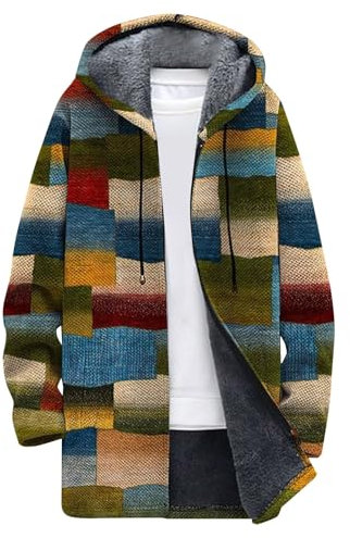 DUHENWU Cappotto, giacca invernale da uomo, in pile, calda, lunga, con chiusura lampo, vintage, parka invernale, comoda vestibilità rilassata, con cappuccio, a maniche lunghe, con coulisse, O rosa., L