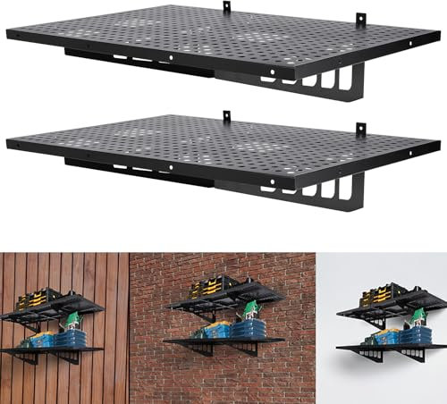 PioneerWorks Garagen-Aufbewahrungsregal, 2 Stück, 0,6 x 0,9 m, Garagen-Wandregal, Wandregal, Wandregal, schwebende Wandregale, robuste Wandregale, Wandmontage, schwebende Regale, 254 kg Kapazität
