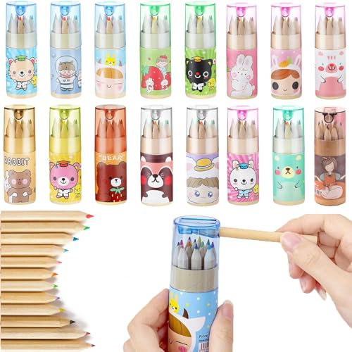 Vikmyer 16 Pack Mini Buntstifte mit Anspitzer, Tragbare Farbstifte in Rohr Zeichnung für Künstler Schreiben Skizzieren Malerei, Klassenzimmer Schulbedarf (16)
