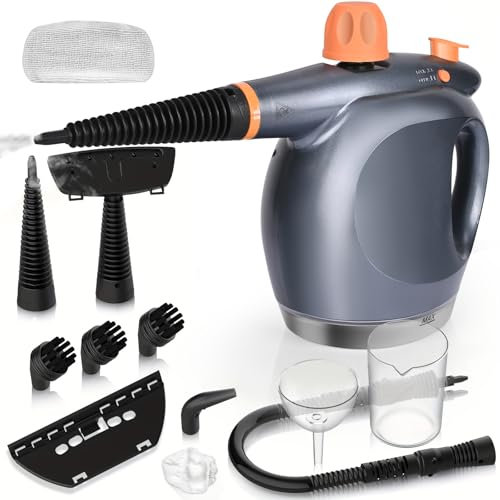 1250W Nettoyeur Vapeur à Main,3.5 bar Portable Nettoyant Vapeur Ménager Nettoyeur Vapeur Multifonctionnel avec 11 Accessoires Réservoir d'Eau de 475ml pour Rideaux Salle de Bain Cuisine etc