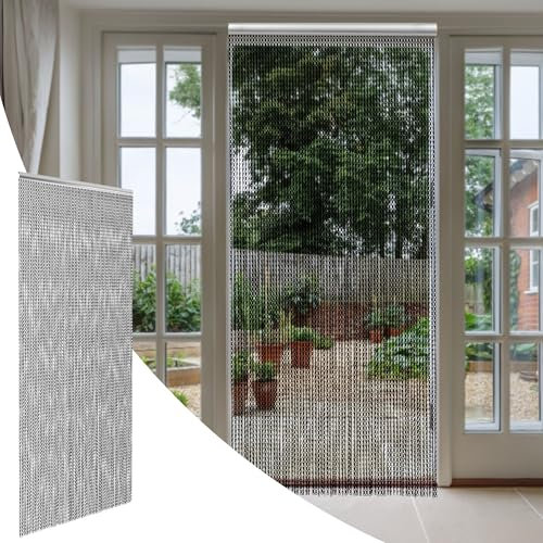 Aluminium Chain Door Curtain 35.24x82.7in (90x210cm) - Tangle Free Chain Fly Screens for Doors Effective Flying Insect & Fly Barrier, Black Decorative Blinds with Removable Links for Adjustable Length