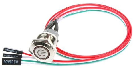 Powice PC Power Button mit Rotem LED Licht 3-220 V/3 A, Power Button PC mit Host Port Verkabelung, 16mm Automatischer Rücksetz Druckschalter 12V Geeignet für Modifikation der Computer Einschalttaste