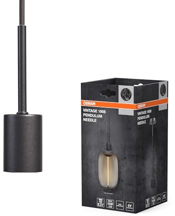 Osram Vintage Pendelleuchte, dunkelgrau, individuelle Lichtszenarien, Edelstahl, ideal für Wohnräume, modernes Design, Vintage-Appeal, 2m Textilkabel, 100 mm Durchmesser, einfache Montage