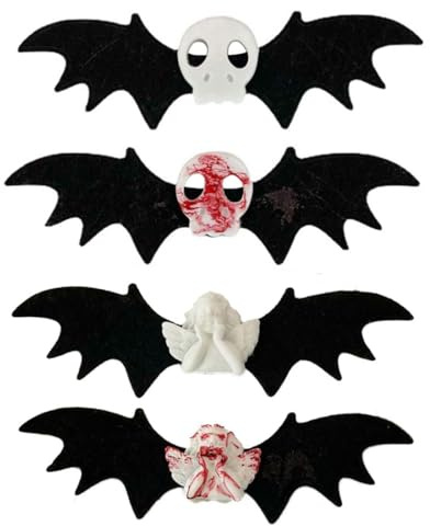 VisageVitalit 4 Stück Halloween Haarspangen, Halloween Haar Clips Horror Fledermaus Flügel Haar Clip Schädel Haarspange Cosplay Mädchen Haarschmuck Haarspange Kopfschmuck Festival Haarnadel