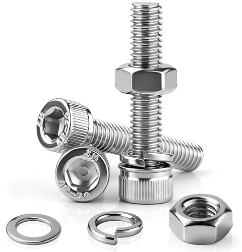 NZNSML 60 Pcs Nuts and Bolts M2.5 x 10 mm Allen Hex Socket Cap Head Bolts | 304 Stainless Steel Bolts DIN 912 Hexagon Socket Head Cap Screws with Nuts and Washers Fully Threaded for Machine Repair
