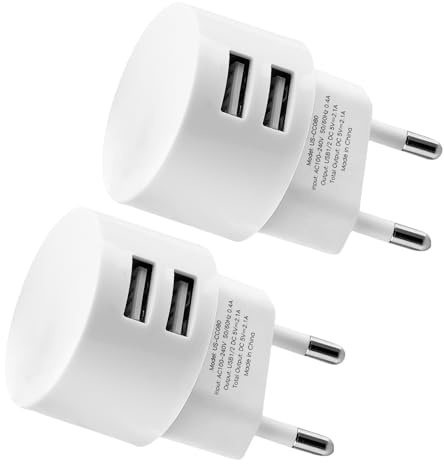 2 Piezas Doble Puerto Adaptador Enchufe USB 5V 2,1 A Enchufes Plano USB | para Tomas y Alargadores Smartphones Tabletas Reproductores eBooks y Dispositivos USB Múltiples Cargador Rápido