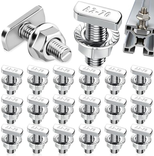 Exbrith 15 Stück Hammerkopfschrauben M8 x 20mm, T Schrauben, Flanschmutter | A2-70 Edelstahl Hammerkopfschraube Set mit, M8 Schrauben PV Solar Montageschienen Gewächshaus und Photovoltaik