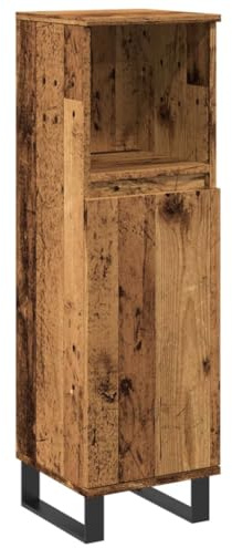 HFXHIJXQ Lavabo de salle de bain avec aspect bois vieilli 30 x 30 x 100 cm - Solution de rangement robuste - Support en fer moderne pour lavabo, invités, WC, salle de bain