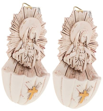 BAZEITFLOW Decoración Colgante de Pared Fuente de Agua Católica de Resina Beige, 2 Piezas Prácticas y Resistentes para Ceremonias Religiosas E Interior