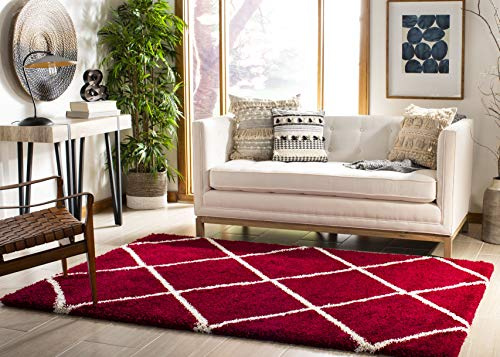 SAFAVIEH Hudson Shag Rug 6x9, Plush Trellis Red & Ivory SGH281R