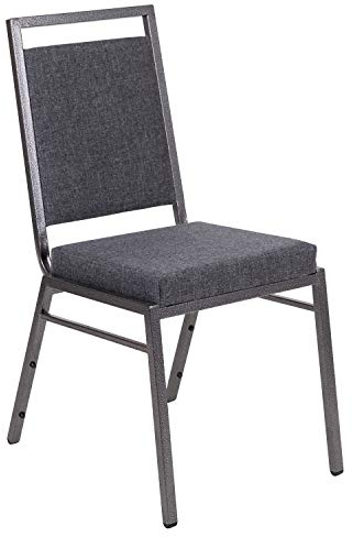 Flash Furniture HERCULES Series Square Back Stacking Banquet Chair in Dark Gray Fabric with Silvervein Frame