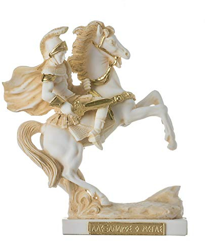 BeautifulGreekStatues Alexander der Große von Mazedonien in seinem Pferd Bucephalus Statue Goldton 18cm