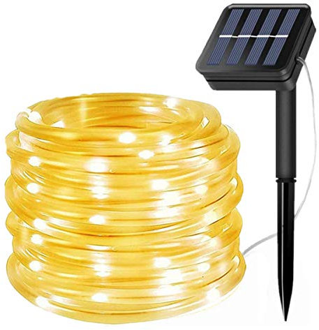 100LED Rope Lights Outdoor,KINGCOO Waterproof 39FT 8Mode Solar Powered Tube Strip Light Copper Wire Fairy String Lights for Garden Yard Party Wedding Christmas Decoration(Warm White)