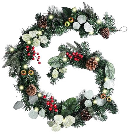 Valery Madelyn Guirnalda de Navidad preiluminada de 183 cm con 15 luces LED y función de temporizador, decoraciones artificiales de Navidad para escaleras, mesa, al aire libre, chimenea, puerta