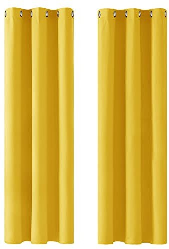 Deconovo Home Decorative Blackout Curtains Thermal Insualted Eyelet Curtains for Nursery Mellow Yellow 42 x 90 Inch 2 Panels