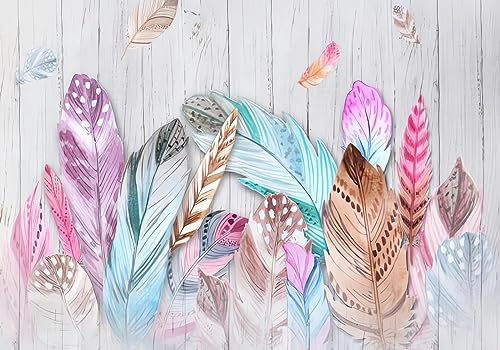 STROXTH WALLPAPER Papier Peint Panoramique Plume Colorees Sur Mesure Effet 3d Rétro Peint Main Plumes Planches Blanc Fond Chambre Adulte Salon Enfant Decoration Murales Poster Geant Mural