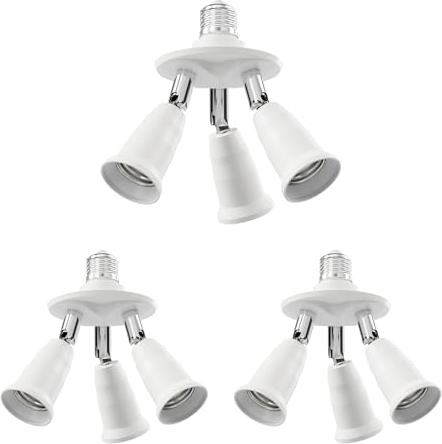ledscom.de 3 Stück E27 Sockel, 3-fach Splitter-Adapter, weiß