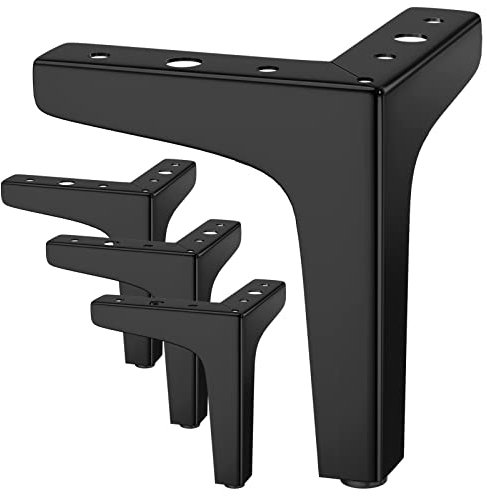 JOLIGAEA Lot de 4 Pieds de Meubles Charge Jusqu'à 800 KG, 15cm Pied de Table Modernes en Métal en Forme de Triangle,Pied Meuble Épingle pour Placard, Canapé,avec 16 Vis et 4 Protège Pieds, Noir