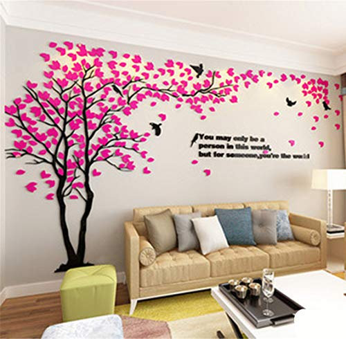 Stickers Muraux Arbre - Stickers 3D DIY Mural Autocollants Arts Décoration de la Maison pour le Salon Chambre Cadeau de Noel Garderie Sticker (Rose Gauche,XL-400 * 200cm)