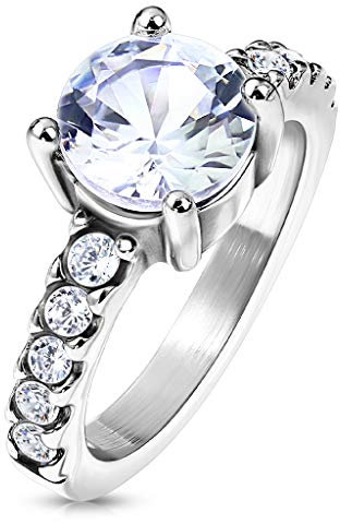 Paula & Fritz® Ring Damen Zirkonia klar 316L Chirurgenstahl Größe 57 (18,1) Silber Verlobungs-Ring Partner-Ring Ehe-Ring Solitär-Ring Damen-Ring