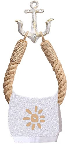Amerla Toilettenpapierhalter mit nautischem Anker, rustikaler industrieller Wandmontage, Handtuchring mit Metallhaken für Badezimmer-Dekor (weiß)