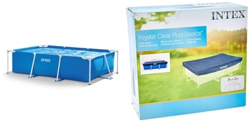 Intex 28272NP Small Frame - Piscina Desmontable, 300 x 200 x 75 cm, 3.834 litros + 28038 - Cobertor Piscina Rectangular Prisma/Small Frame 300 x 200 cm, Color Azul