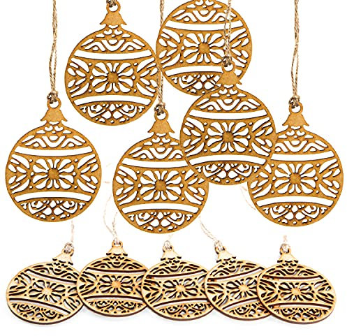 Logbuch-Verlag 10 Weihnachten Holzanhänger Weihnachtsanhänger Weihnachtskugeln aus Holz 9 cm Christbaumkugel Vintage Baumschmuck flach
