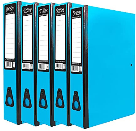 5 x Pukka Foolscap A4 Glossy Box Files with Document Clip & Push Lock School Work Office 70mm Spine File Organiser (Blue)