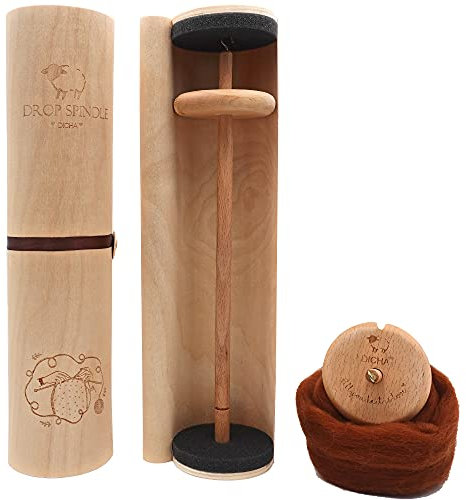 DICHA 7,6 cm Drop-Spindel-Set, hohe und niedrige Wirbel-Holzspindeln mit Anleitung (evtl. nicht in deutscher Sprache), Spinnräder für Anfänger, alles in einer Geschenkbox, perfektes Spinner-Geschenk,