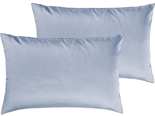 Pure Label 2er Set Mako Satin Kissenbezüge 40x60 cm aus 100% Baumwolle in hellblau - Traumhaft weiche Deko Kissen passend zu unseren Bettwäsche Sets