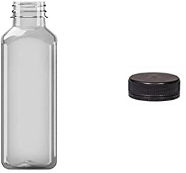 Nipter Bouteilles en plastique à remplir, bouteilles carrées, bouteille transparente pour smoothie, bouteille pour boisson Bouteille en PET avec bouchon à vis 400ml x 24 pièces