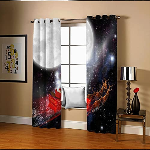 AMDXD Anti-Mould Shower Curtain Black White and Red Santa Claus Under the Night Sky, Polyester Shower Curtain 274 x 160 cm