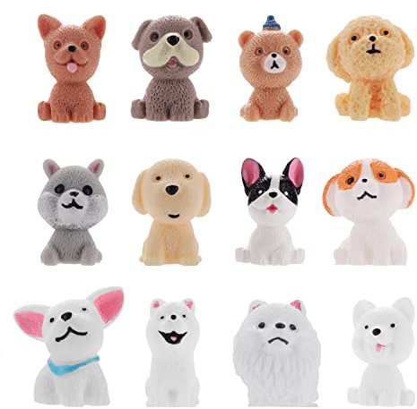 Cobee Hundefiguren Spielset - 12 Stück Realistische Mini-Welpenfiguren, handbemaltes Miniatur-Tierspielzeug-Set für Kuchendekoration, Geburtstagsgeschenk, Partygeschenk