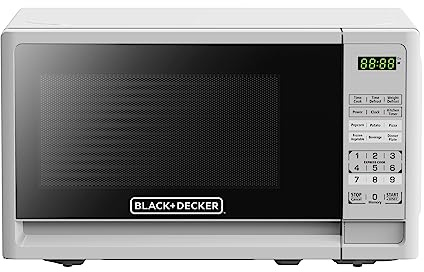 BLACK+DECKER Compact Countertop Microwave Oven 0.7 Cu. Ft. 700-Watts with LED Lighting, Child Lock, White