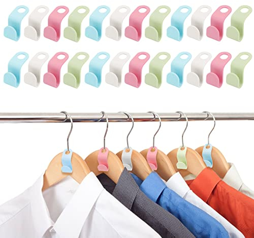 24 Stücke Kleiderbügel Platzsparend, Kleiderbügel Verbindungshaken Haken für Verbindung Gestapelte Mini Kleiderbügelhaken, Platzsparende Verbindungsstücke für Kleiderschränke (Grün,Blau,Weiß,Pink)