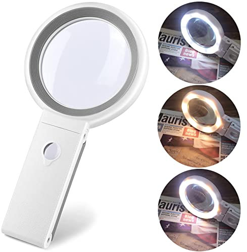 Lupe mit Licht und Ständer,Faltbarem Leselupe mit 18 LED,10X 30X Fach Handlupe,Standlupe zum Lesen,Dimmable Groß Handlupe Beleuchtete Lupe für Senioren mit 4 Beleuchtungsmodi