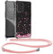kwmobile Necklace Case kompatibel mit Oppo A94 (5G) Hülle - Silikon Cover mit Handykette - Rosa Dunkelbraun Transparent Kirschblütenblätter